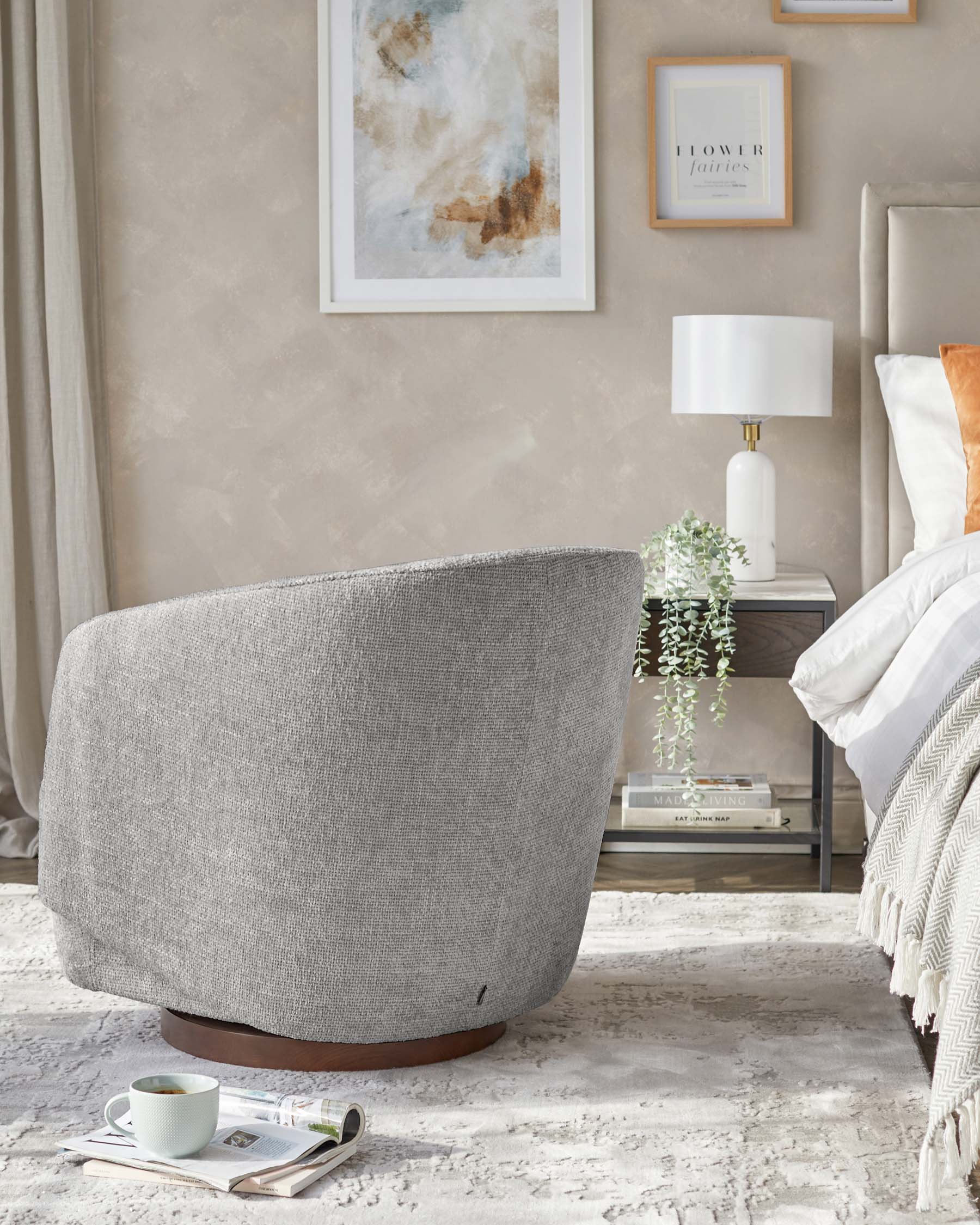 Natalia light grey chunky weave swivel accent chair