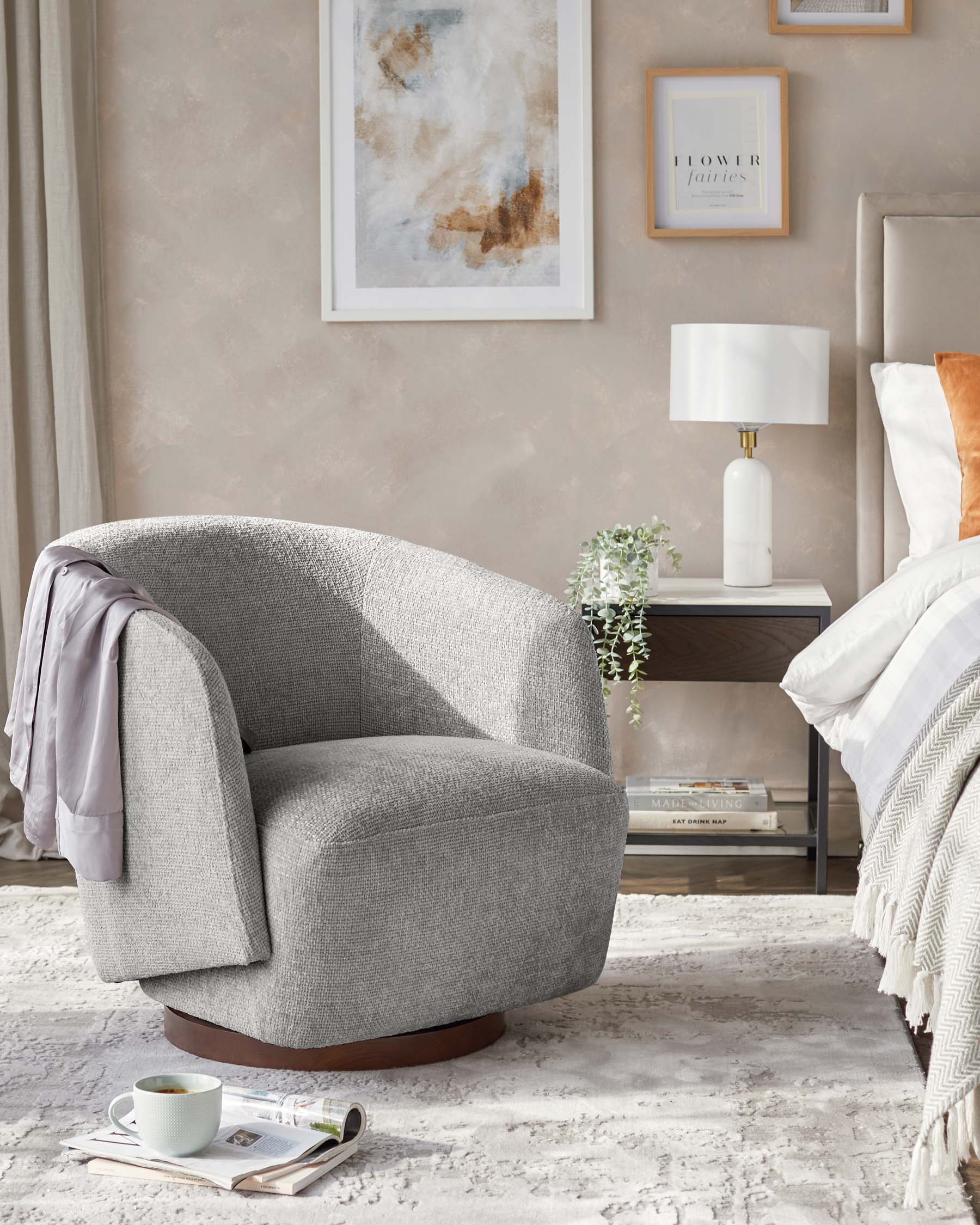 Natalia light grey chunky weave swivel accent chair