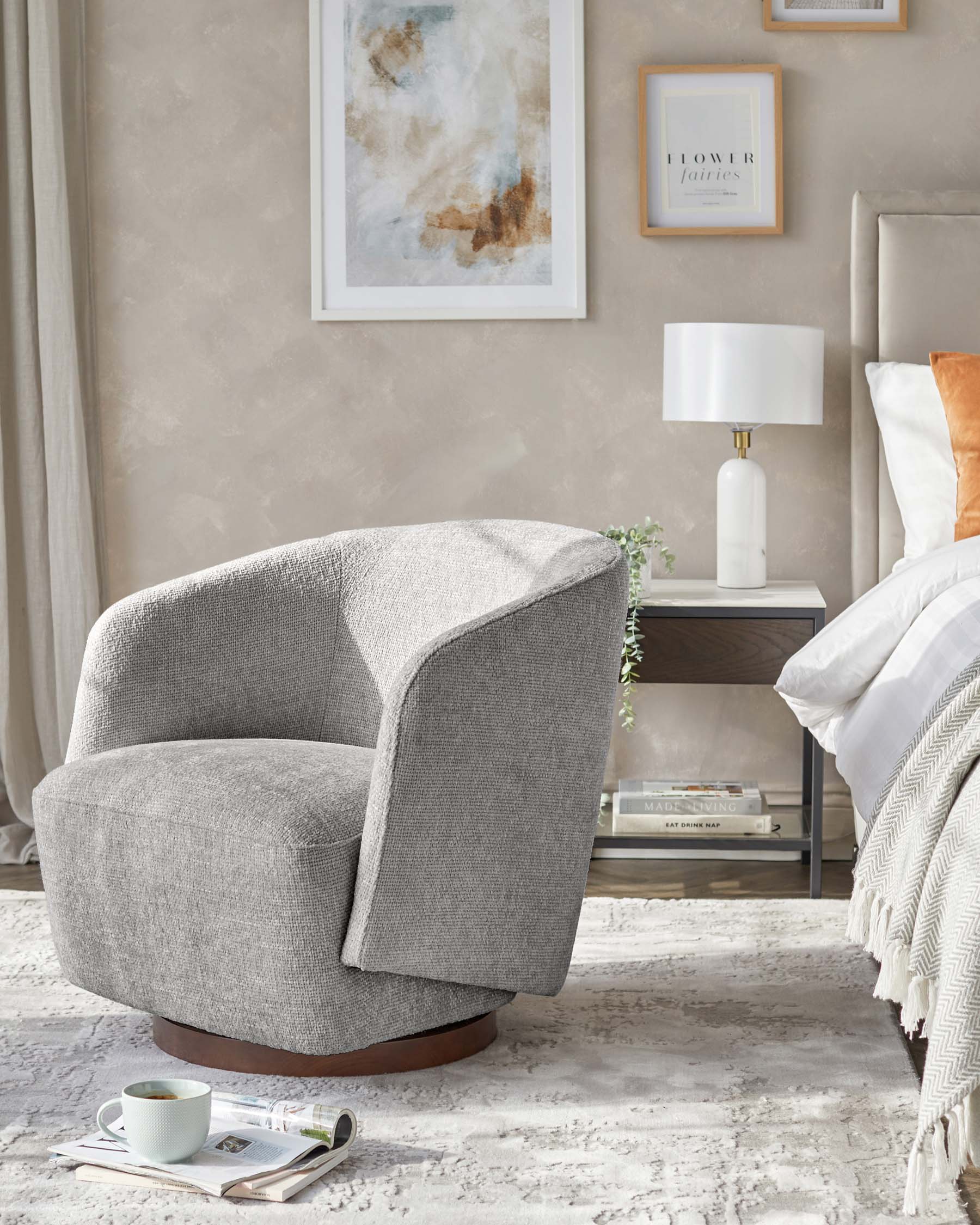Natalia light grey chunky weave swivel accent chair