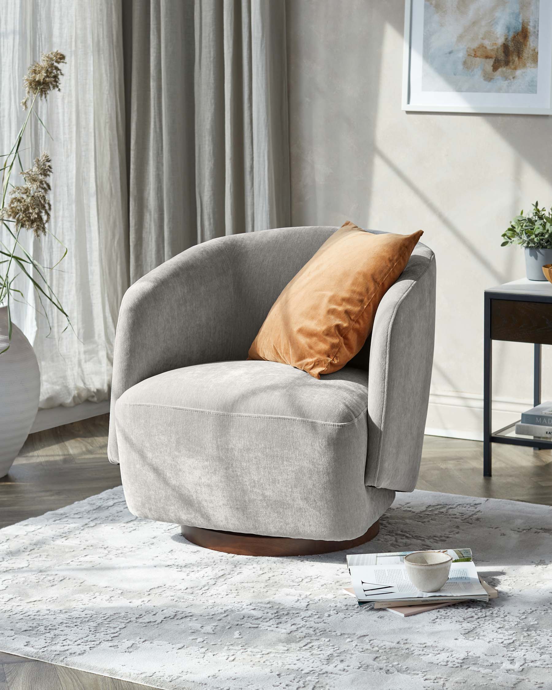 Natalia light grey chenille swivel accent chair