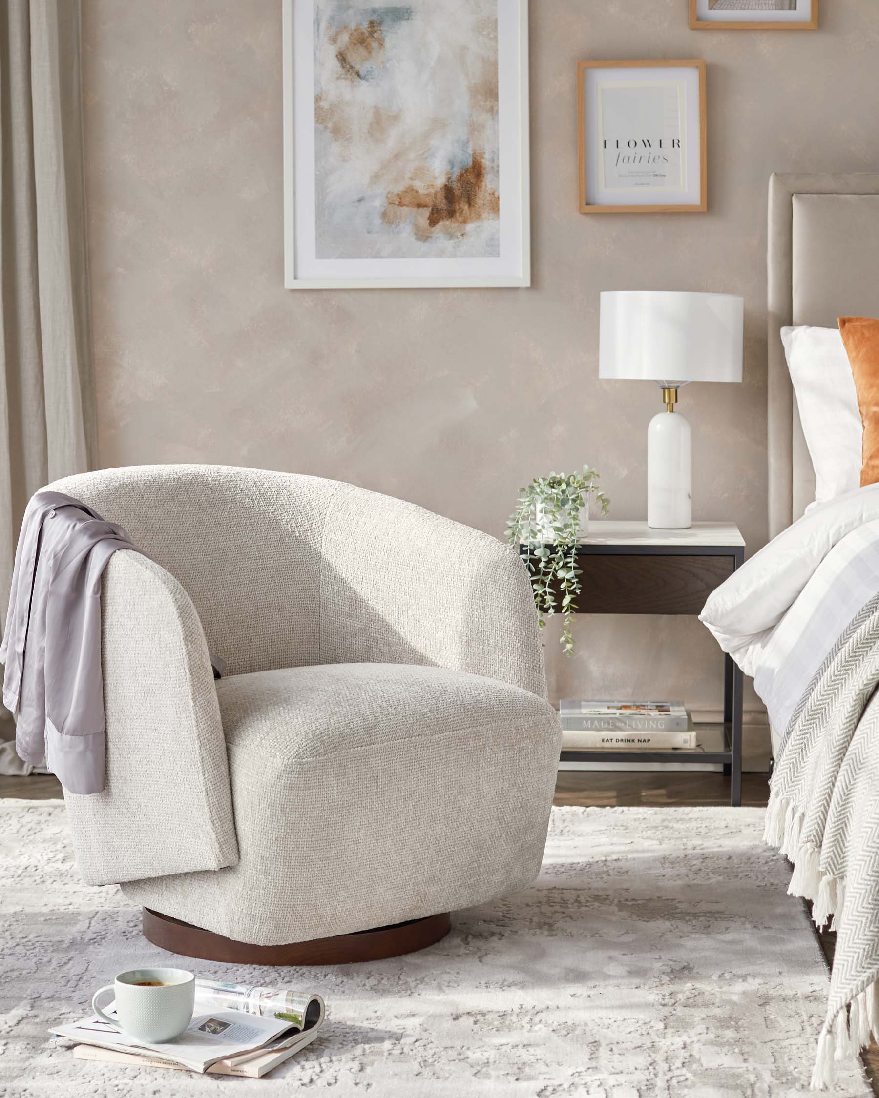 Natalia natural chunky weave swivel accent chair