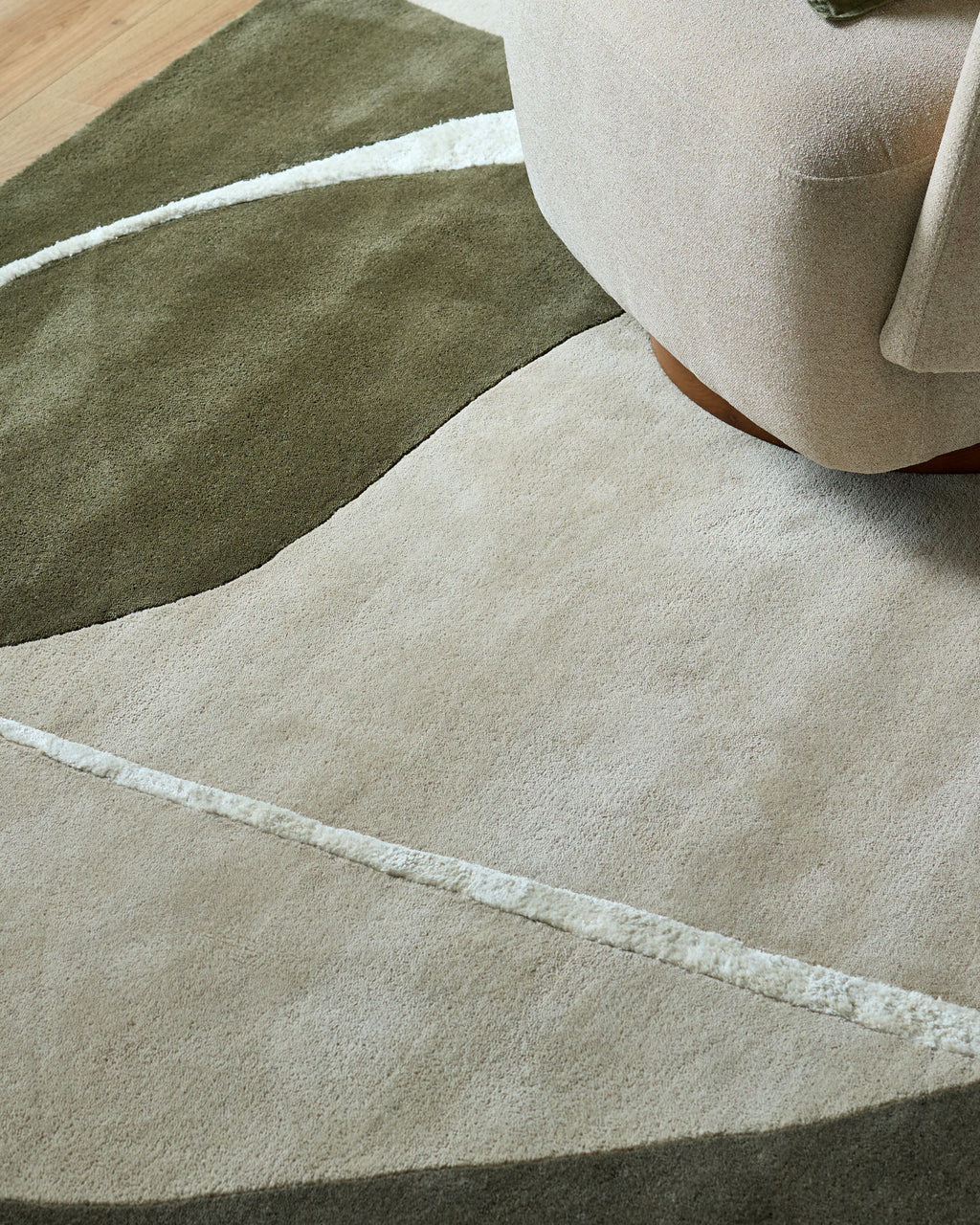 Neo olive and navy textured small wool rug