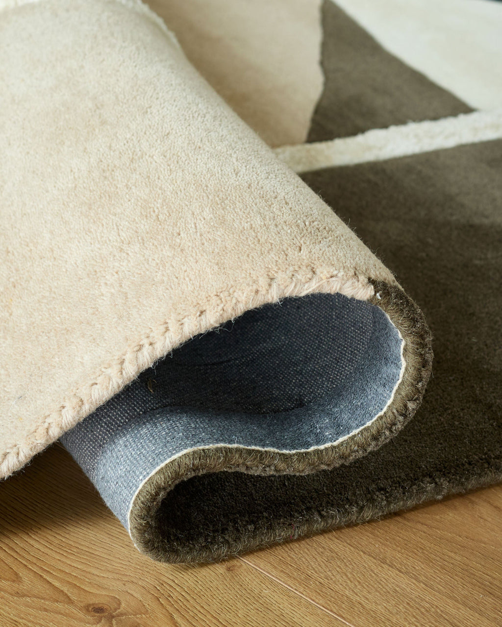 Neo olive and navy textured large rug