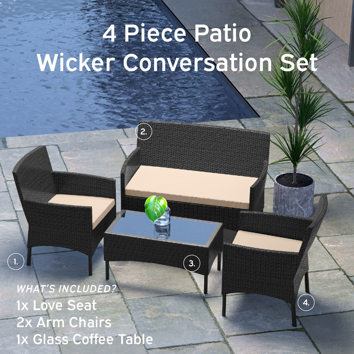 Nestl 4 Piece Wicker Patio Furniture Set - Outside Patio Conversation Set