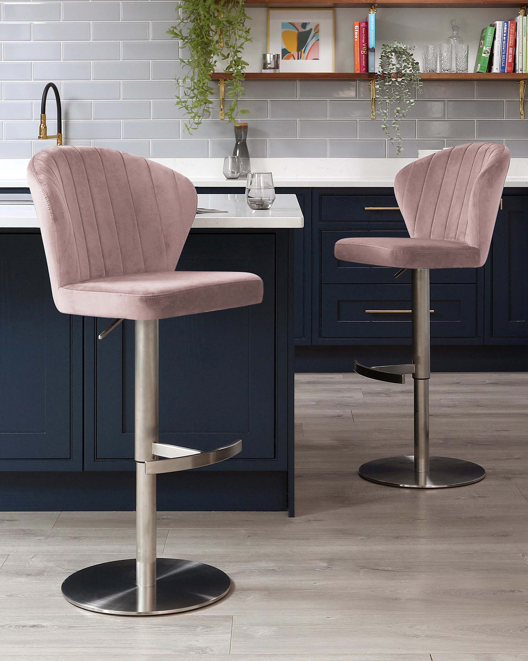 Harper Pink Velvet Gas Lift Bar Stool