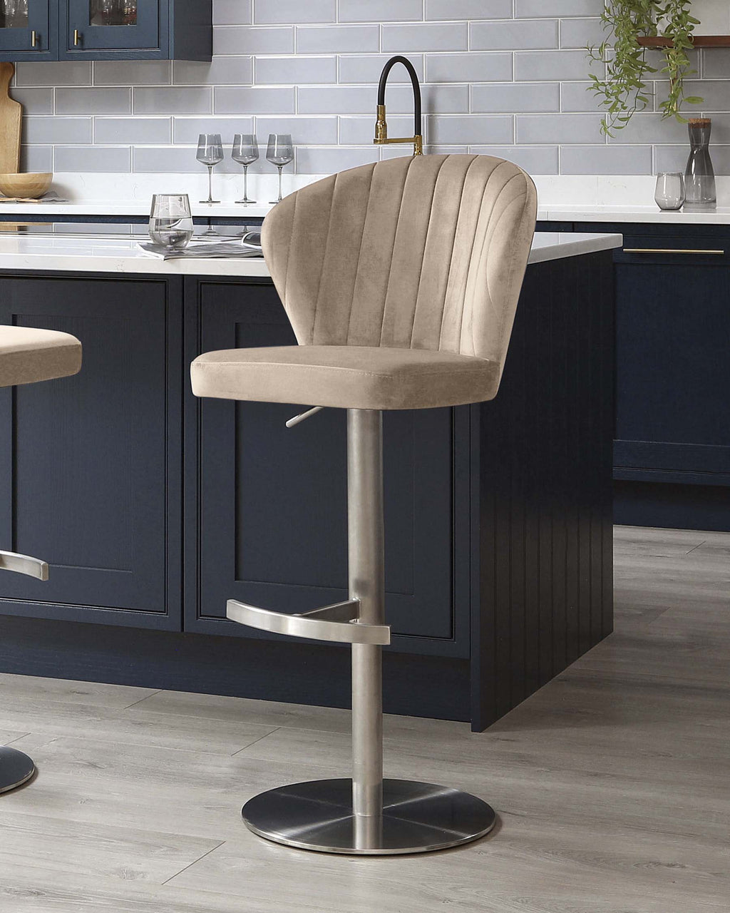 Harper Champagne Velvet Gas Lift Bar Stool