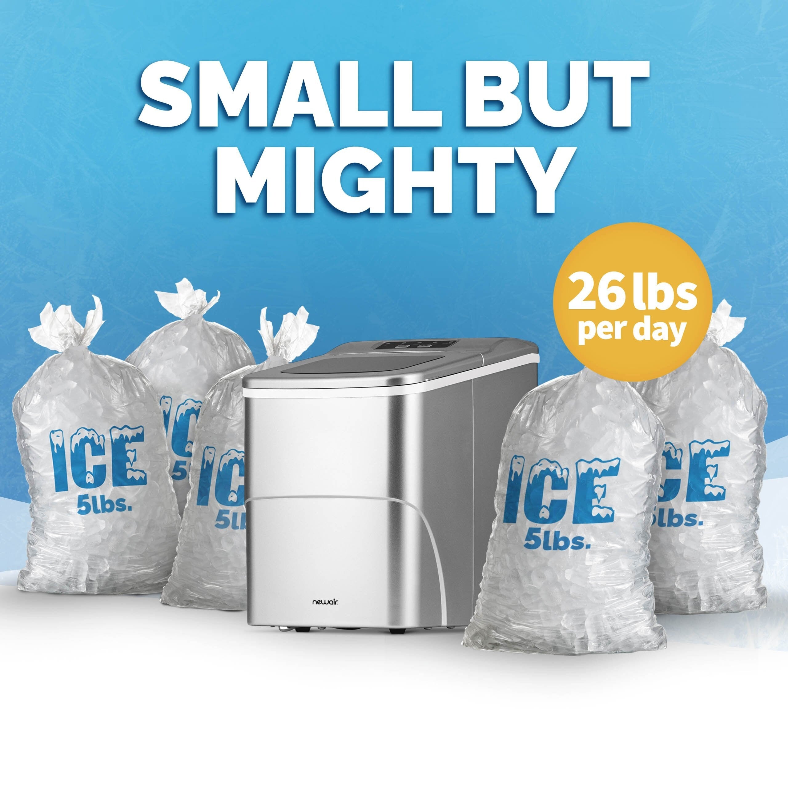 Newair 26 lbs. Countertop Ice Maker, Portable and Lightweight, Intuitive Control, Large or Small Ice Size, BPA Free Parts