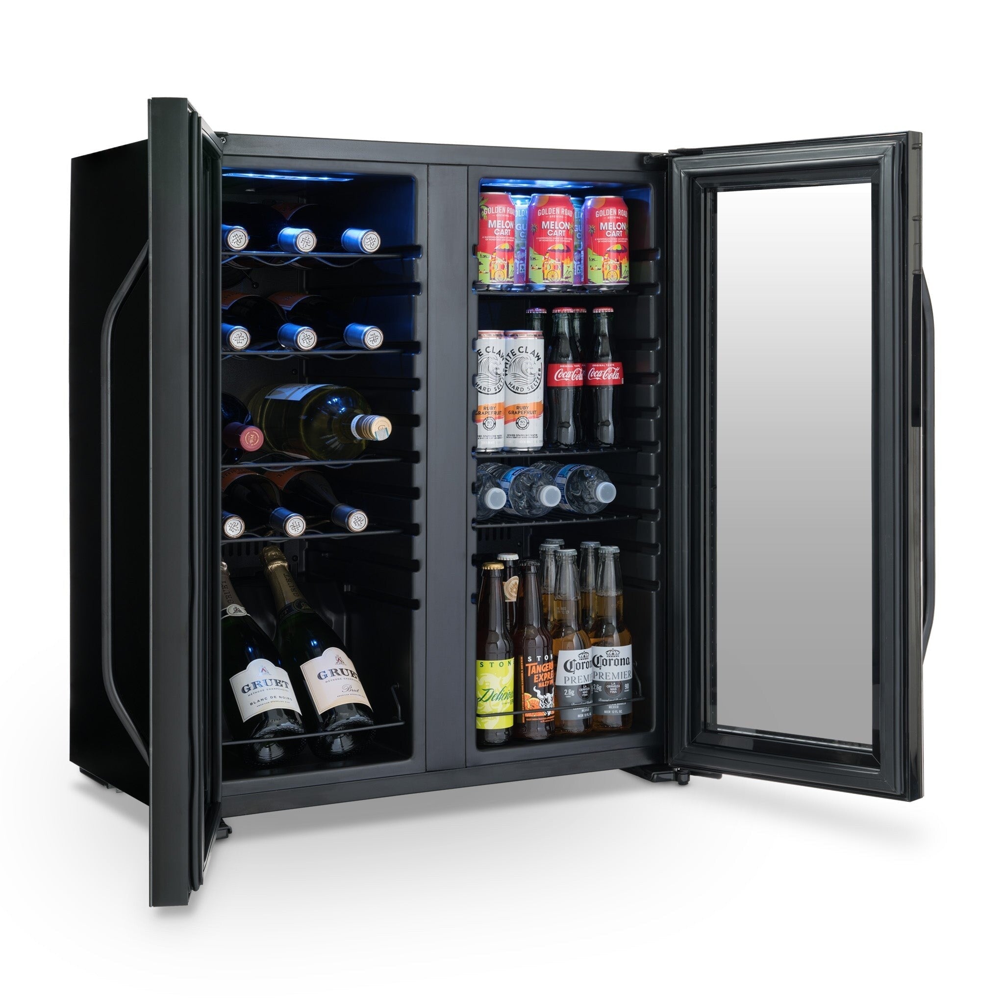 Newair Wine and Beverage Refrigerator, 18 Bottles & 59 Cans, Dual Temperature Zones, Freestanding, Digital Temperature Control