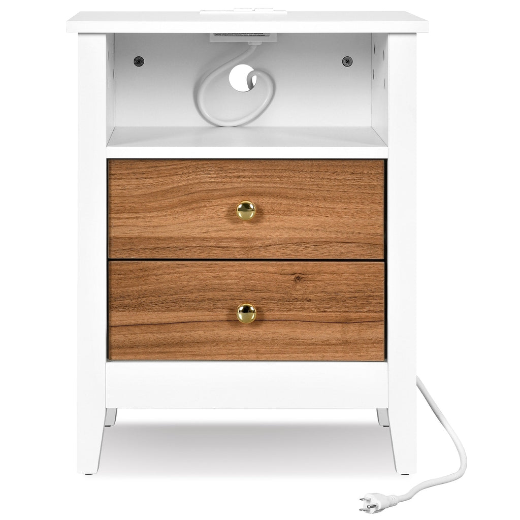 Nightstand Set of 2 with Charging Station End Side Table with 2 Drawers with USB Ports and Outlets Bedside Bed