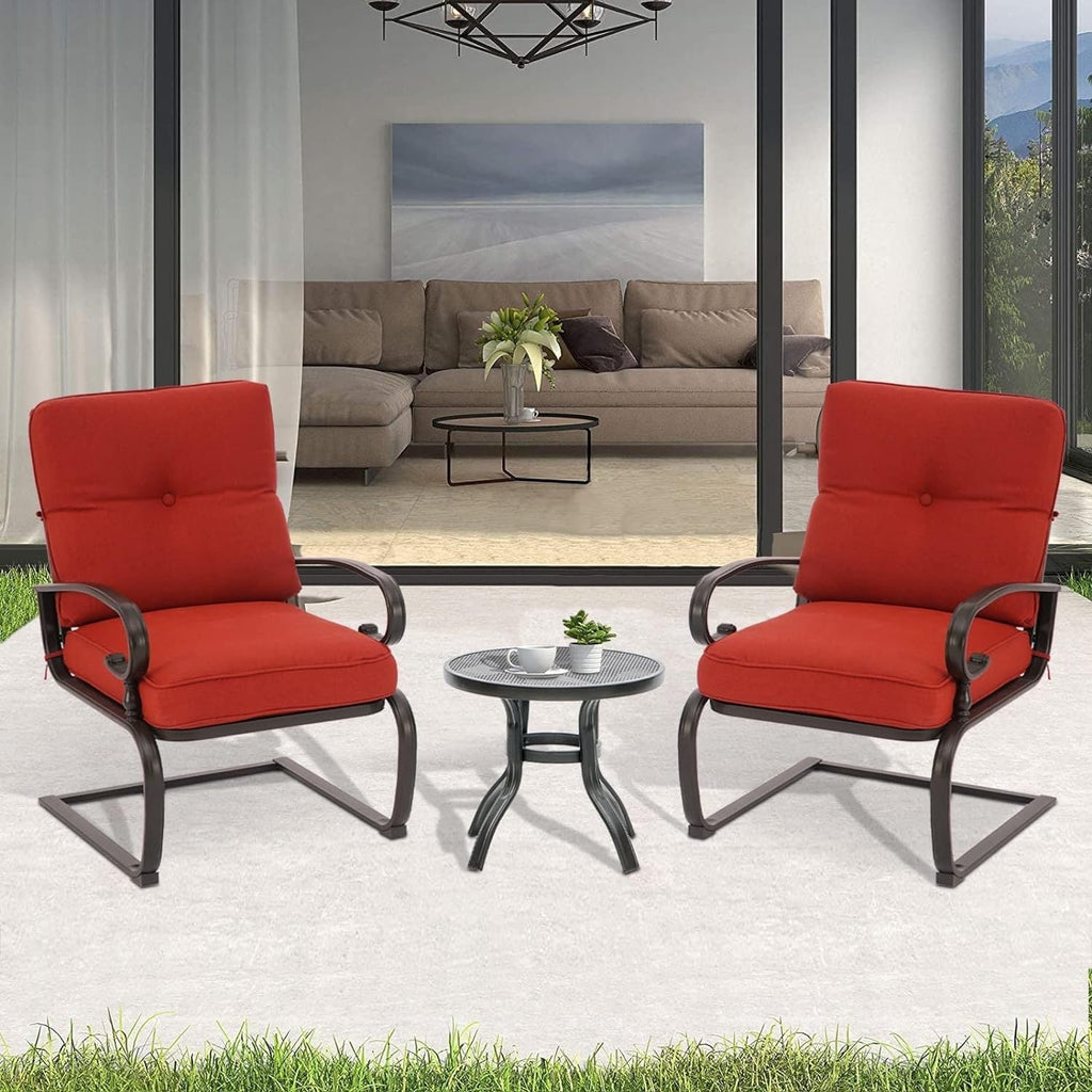 Nista 3 Piece Outdoor Patio C-Spring Bistro Set Dining Chairs with Cushions and Coffee Table by Havenside Home