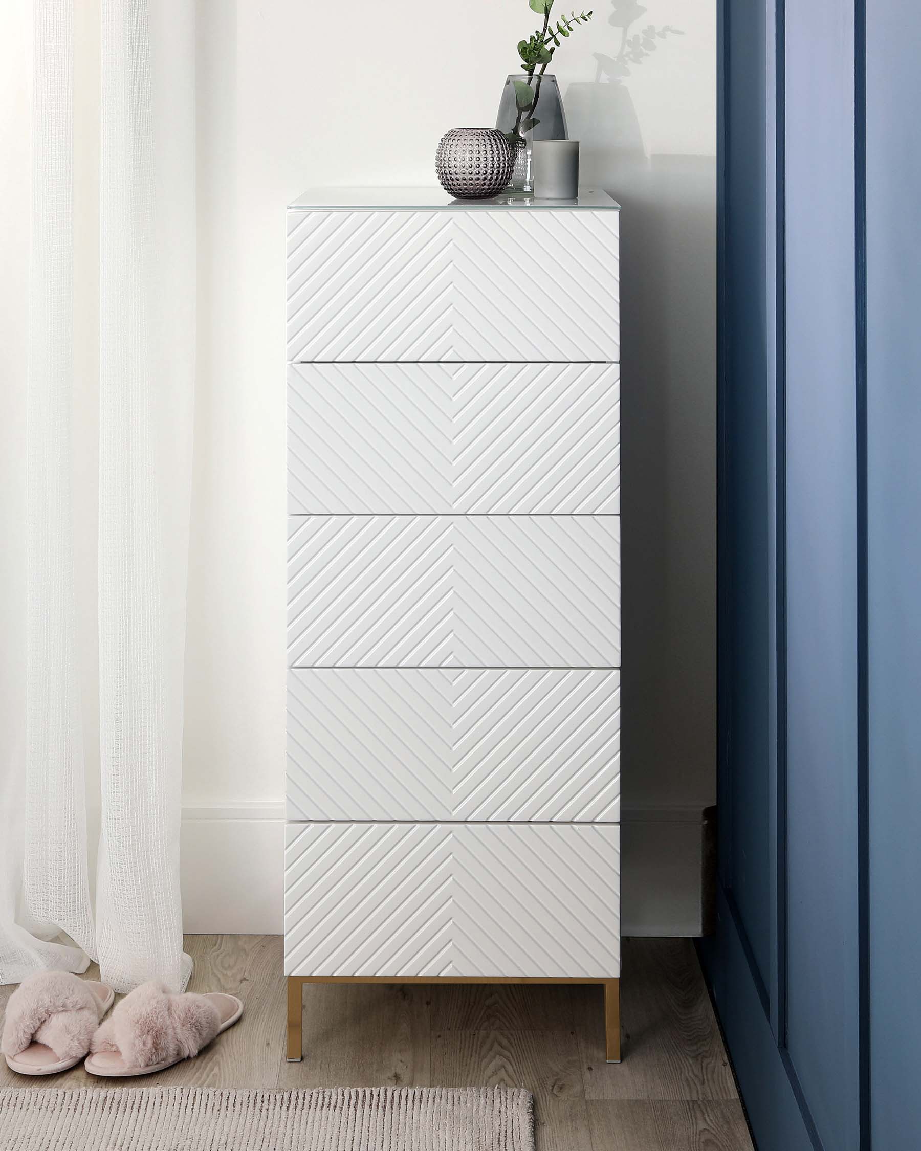 Noah White Gloss Tallboy With Brass Legs