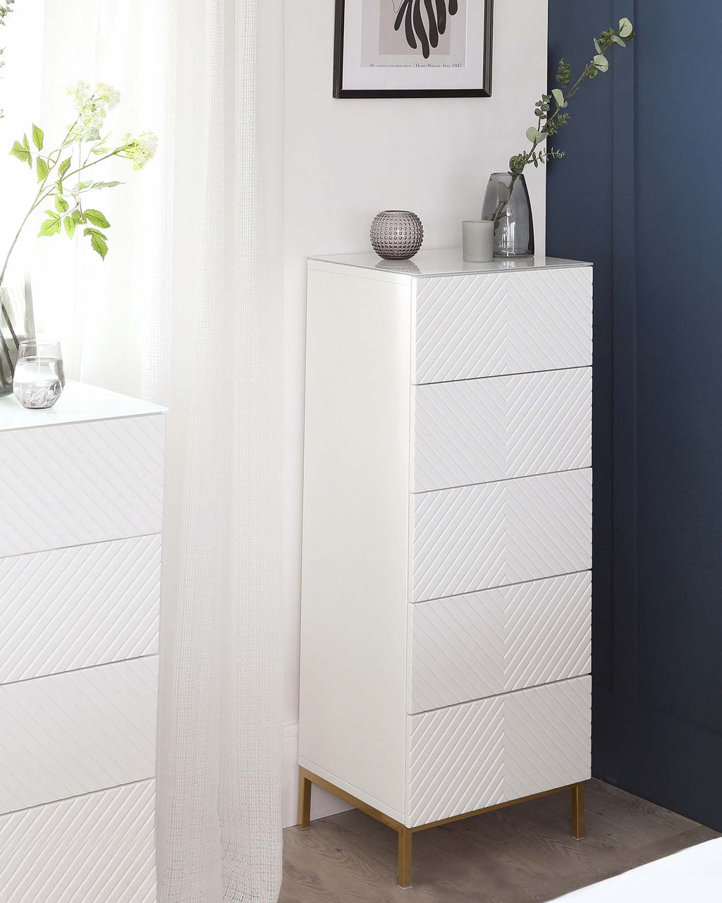 Noah White Gloss Tallboy With Brass Legs