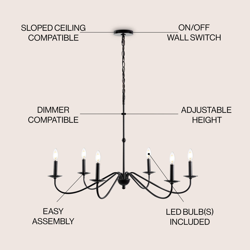 34.75 6-Light Iron LED Chandelier, by JONATHAN Y
