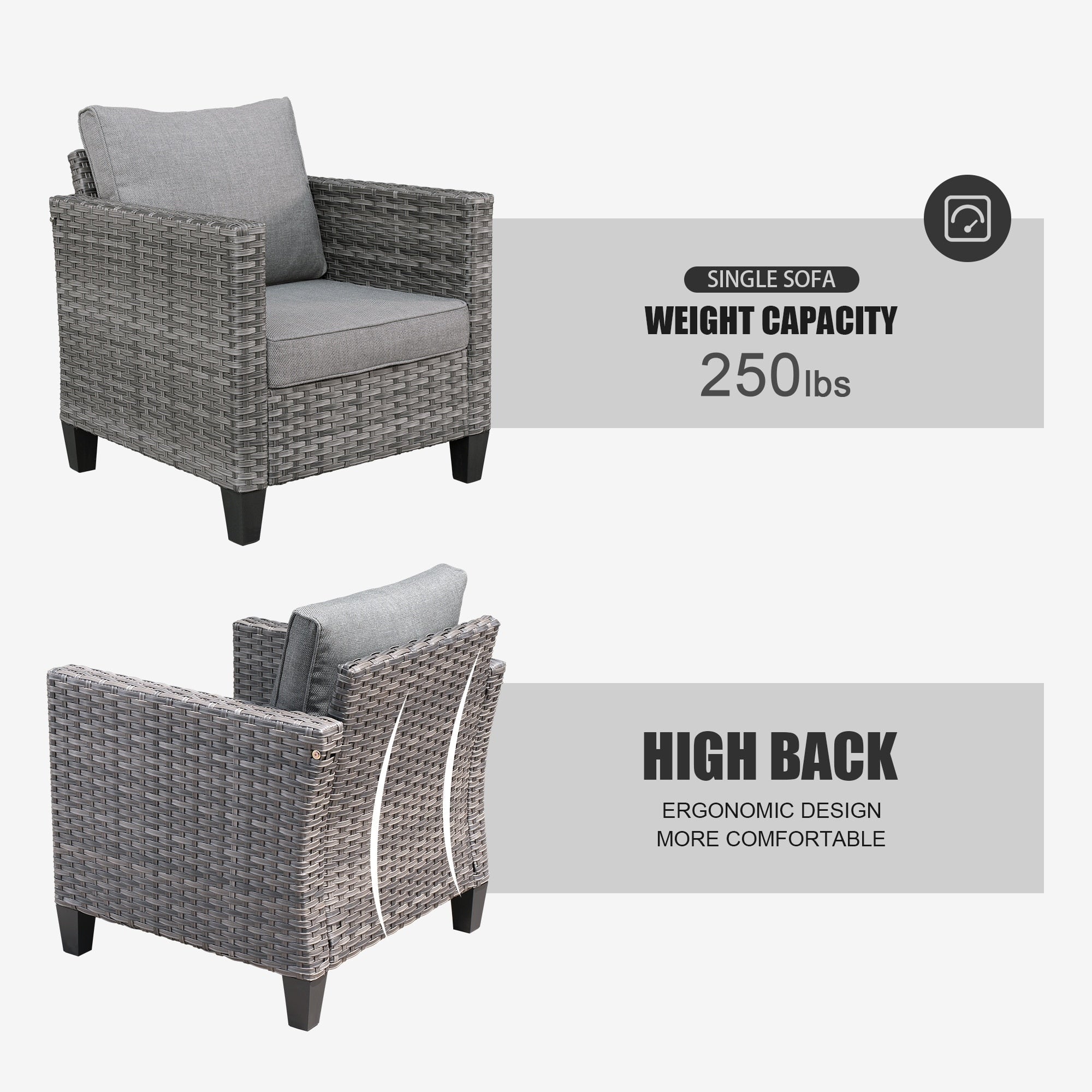 OVIOS 5-piece Patio Furniture Wicker Outdoor High-back Seating Set