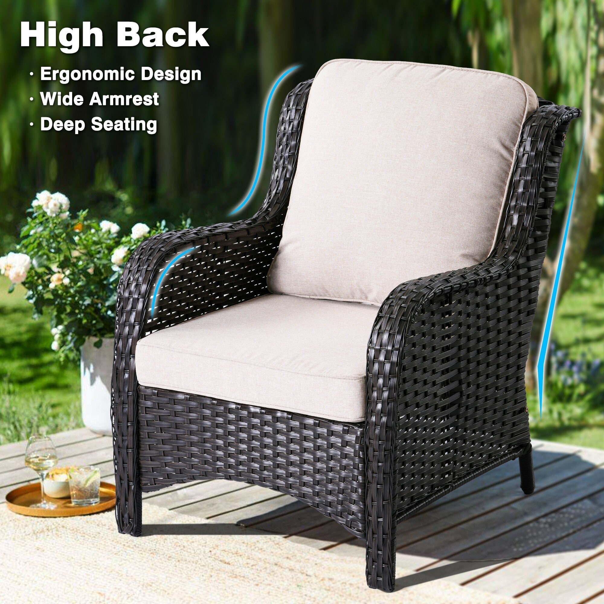 OVIOS 5-piece Patio Wicker High Back Conversation Set