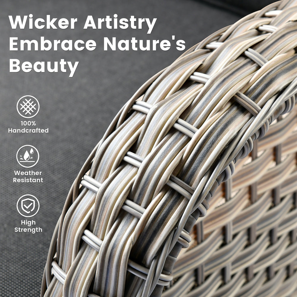 OVIOS 9 Pieces Outdoor Wicker Swivel Chair Set With Fire Table