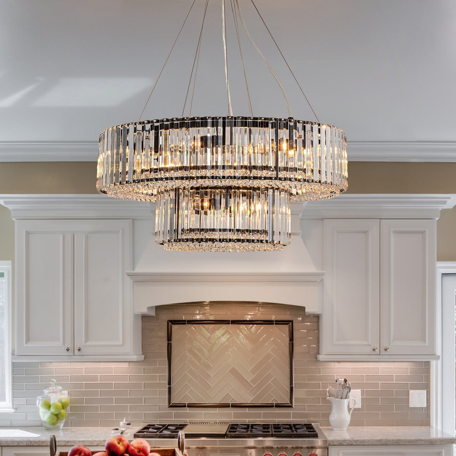 OYIPRO 6/8/12-Light Modern Round Crystal Chandelier Drum Shape Pendant Light for Kitchen Island