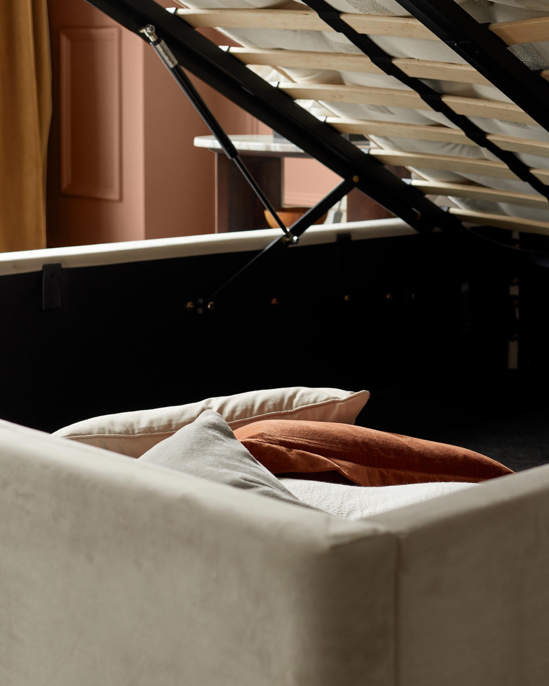 Octavia Luxe Champagne Velvet King Size Ottoman Storage Bed