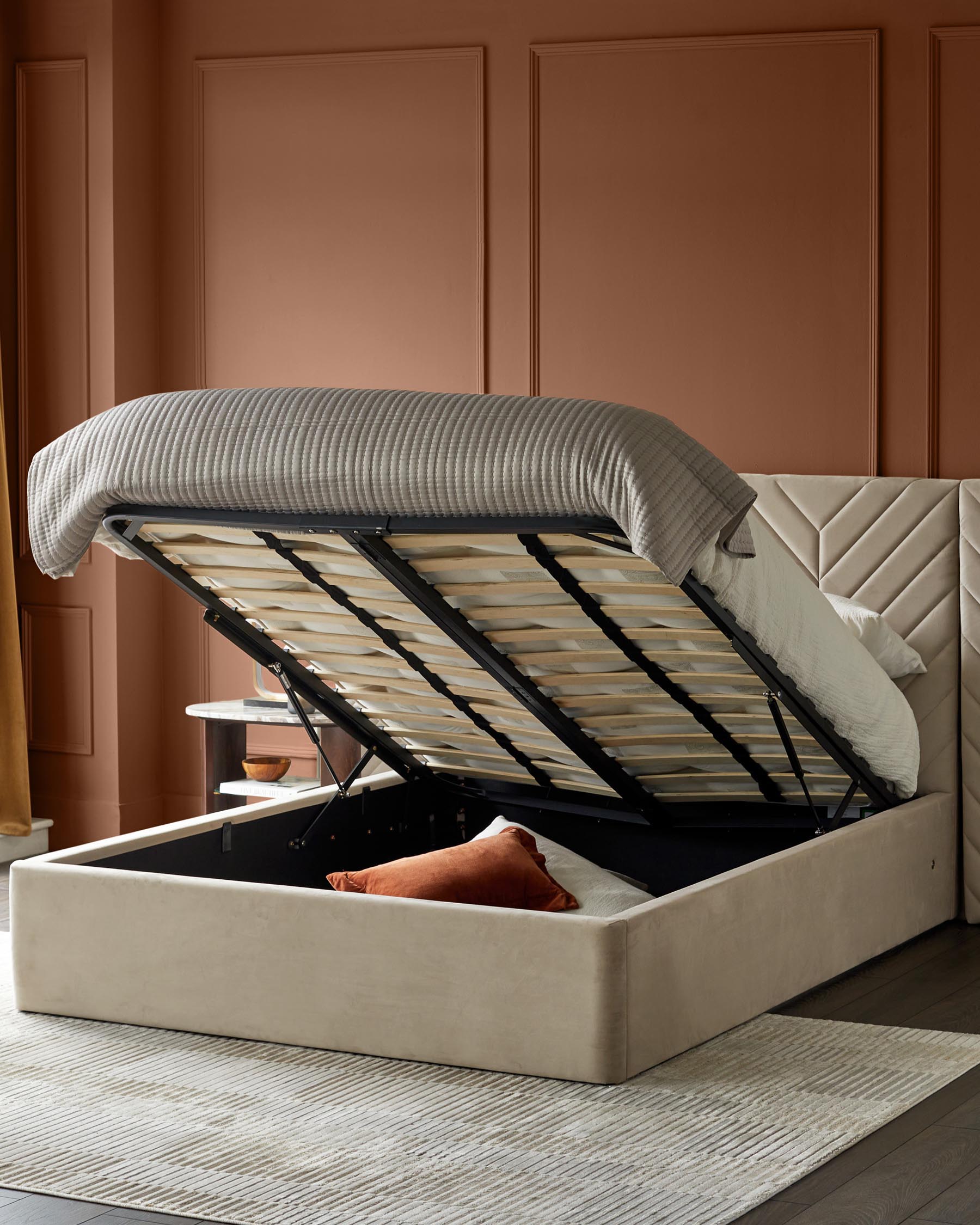 Octavia Luxe Champagne Velvet King Size Ottoman Storage Bed