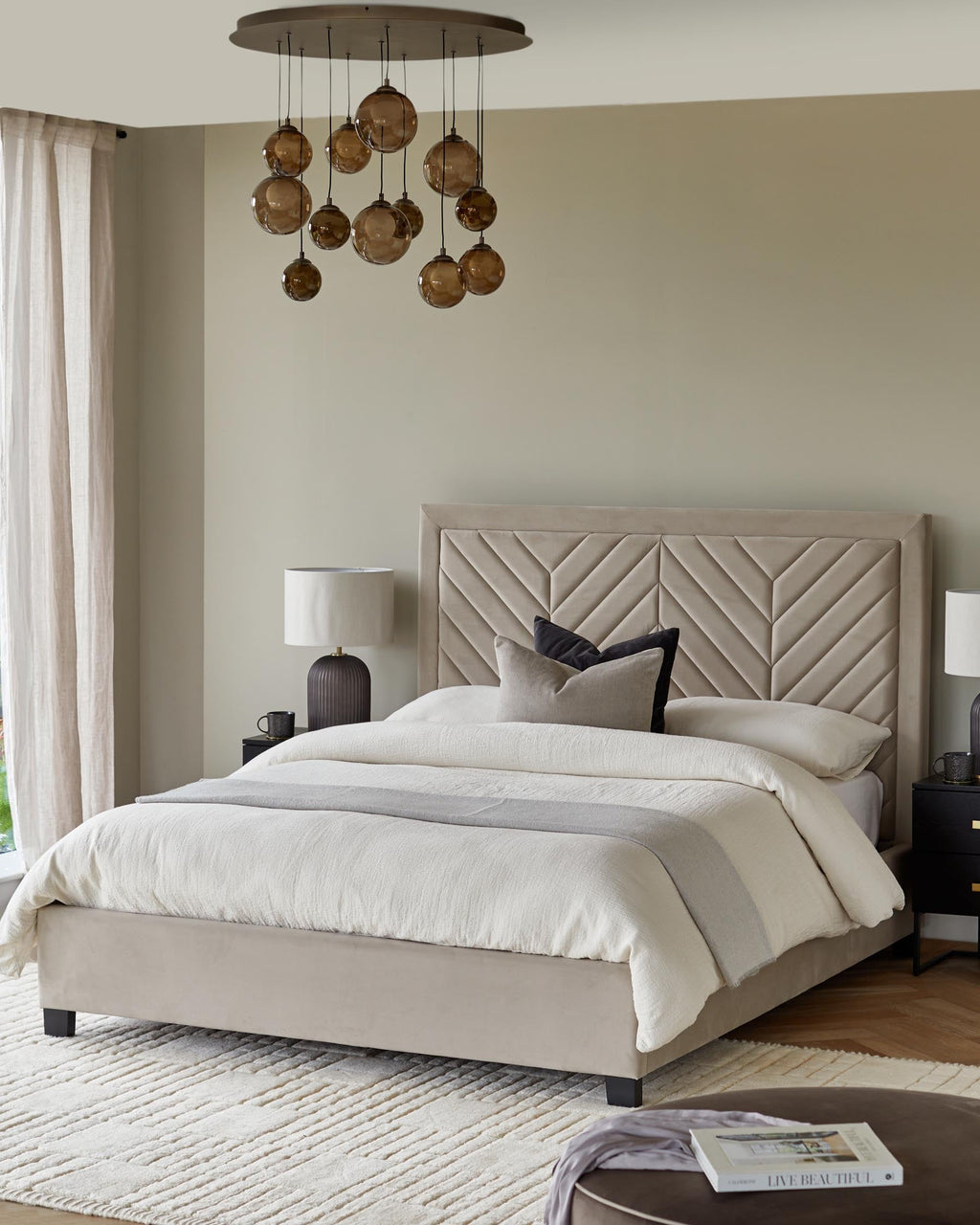 Octavia Champagne Velvet Super King Size Ottoman Storage Bed