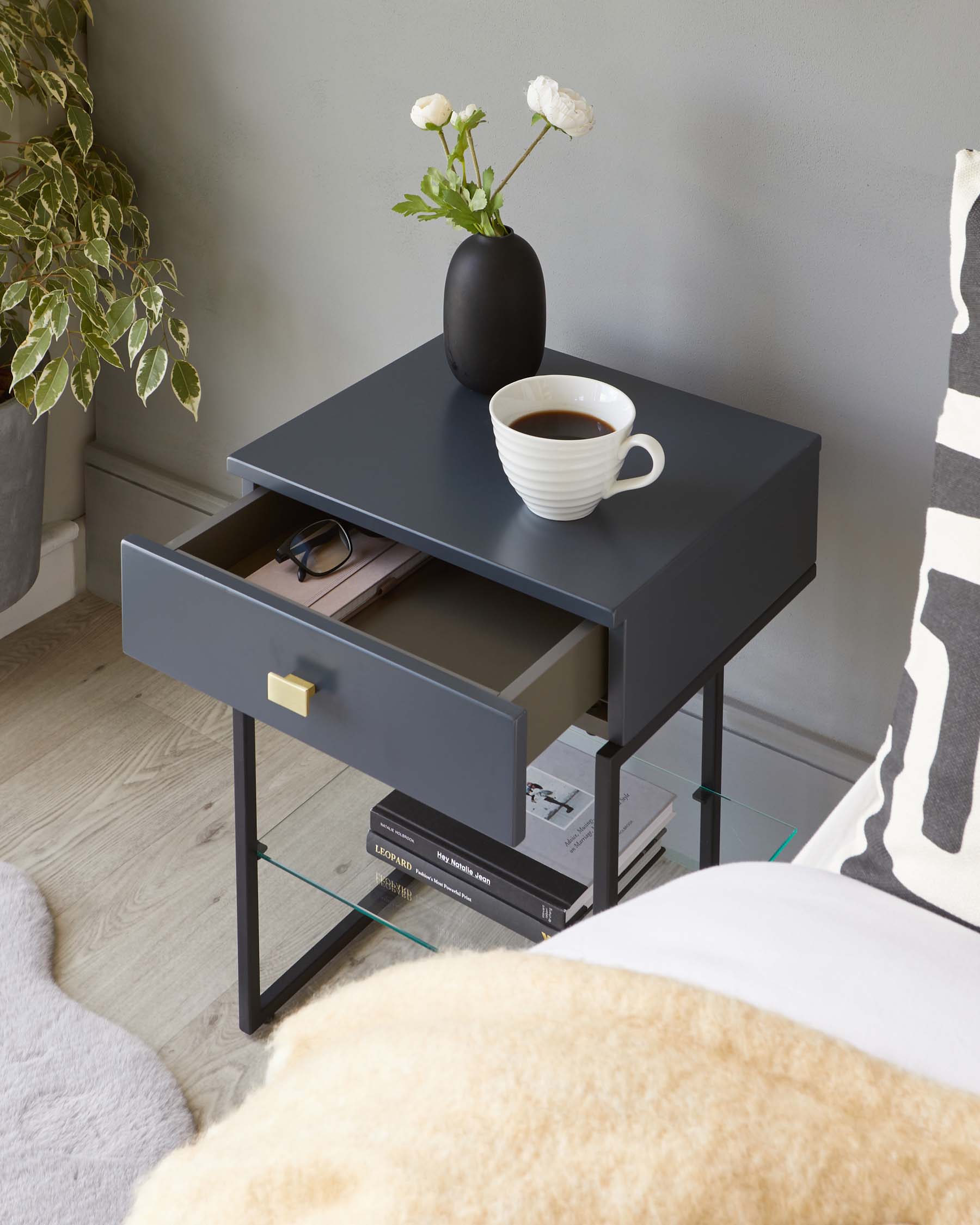 Odele Dark Grey Bedside Table