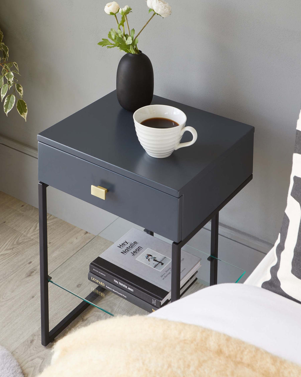 Odele Dark Grey Bedside Table