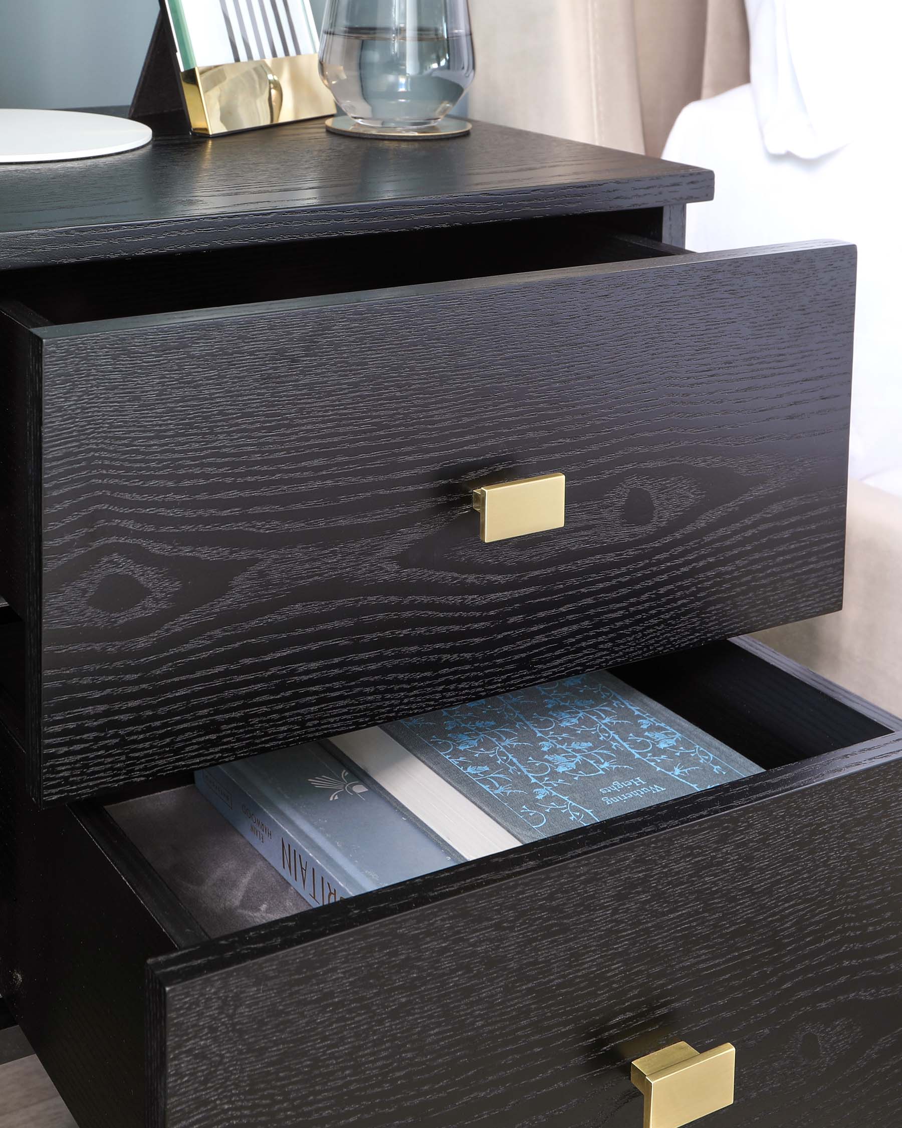 Odele Black Ash 2 Drawer Bedside Table