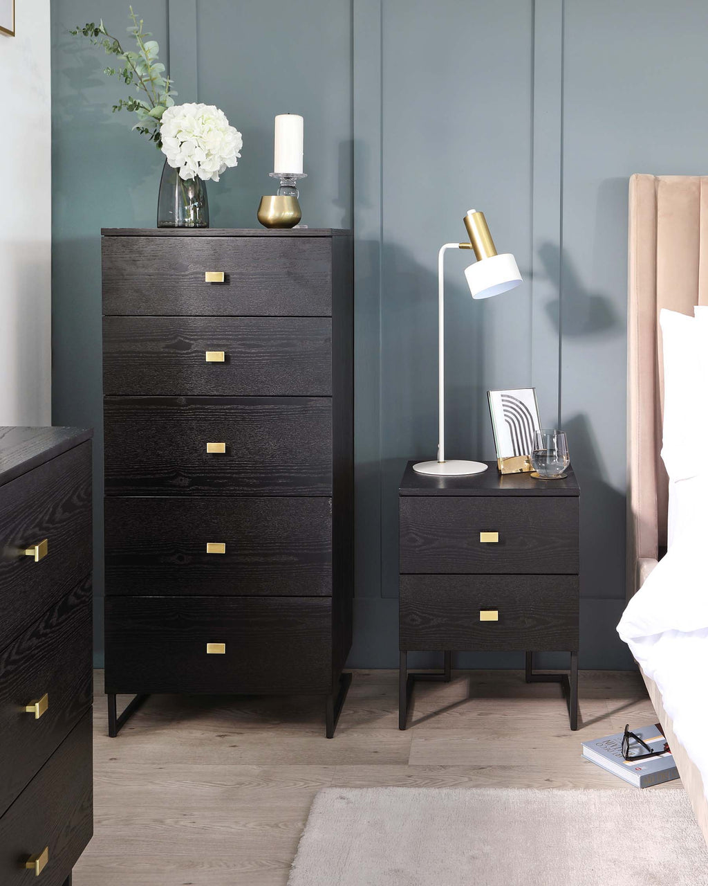 Odele Black Ash 2 Drawer Bedside Table