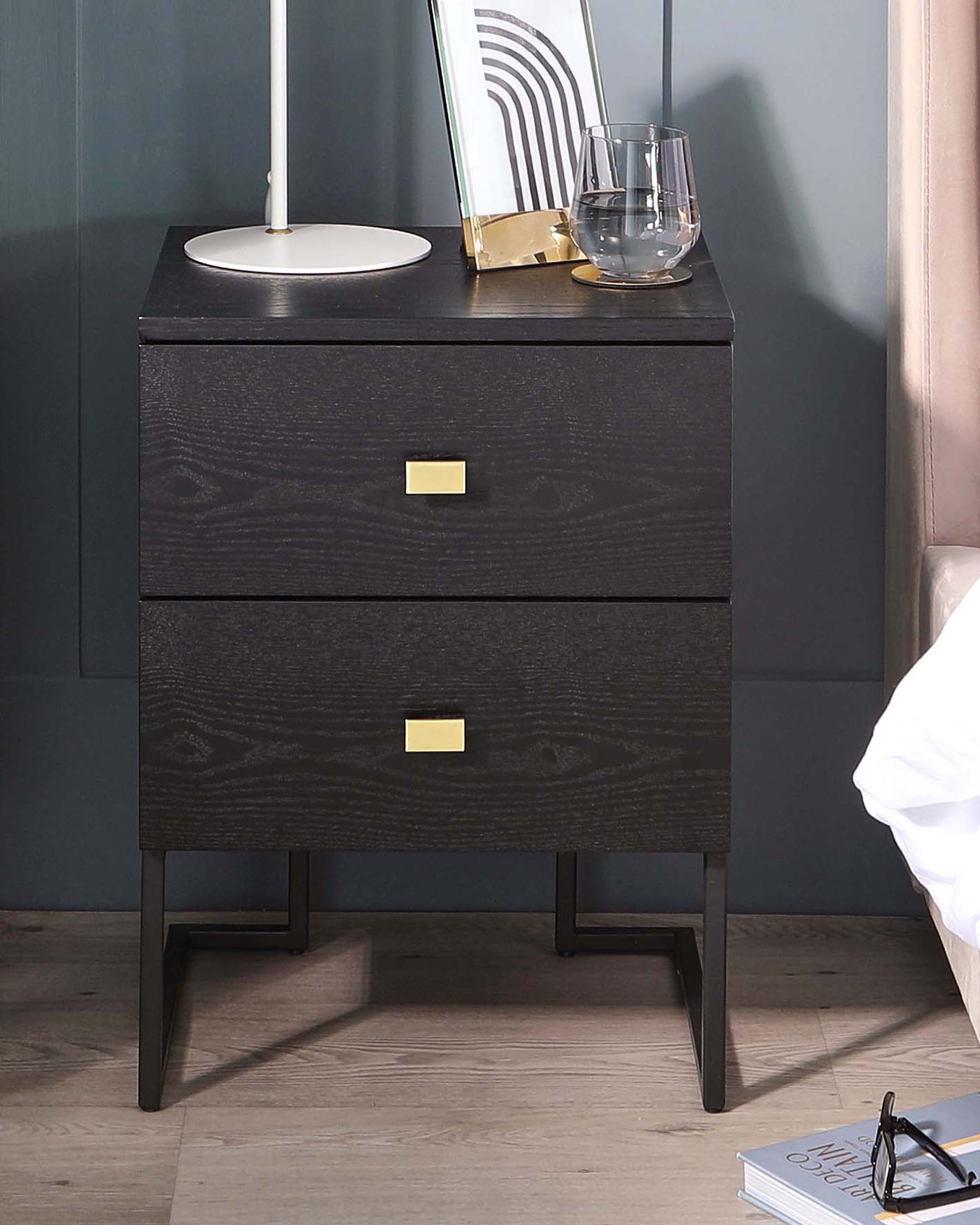 Odele Black Ash 2 Drawer Bedside Table