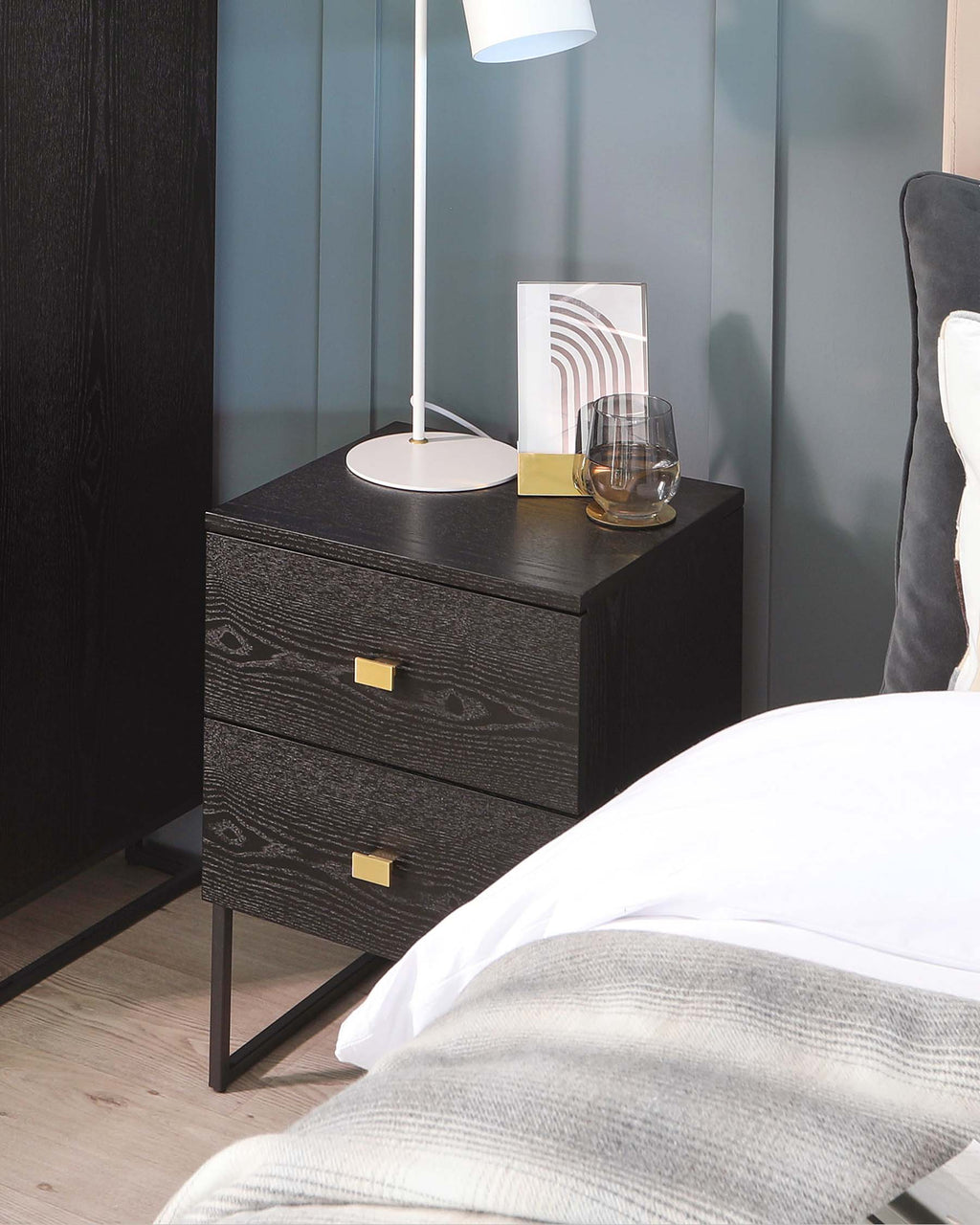 Odele Black Ash 2 Drawer Bedside Table