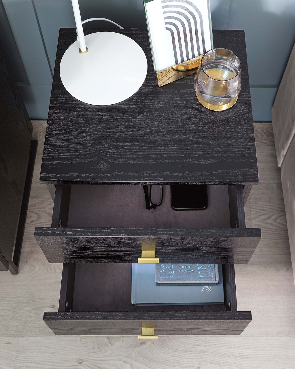 Odele Black Ash 2 Drawer Bedside Table