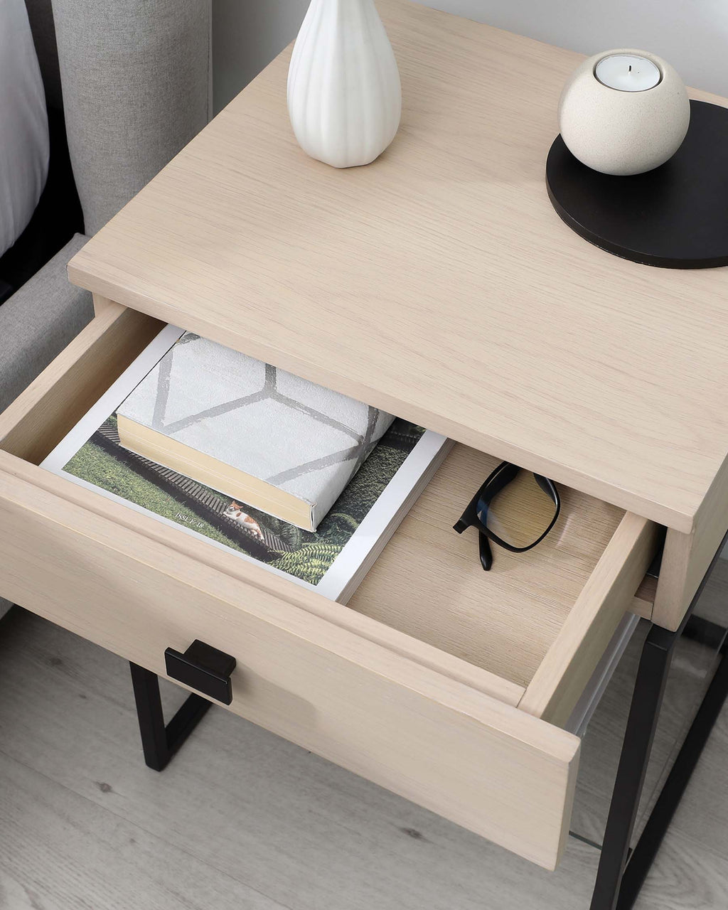 Odele light oak bedside table