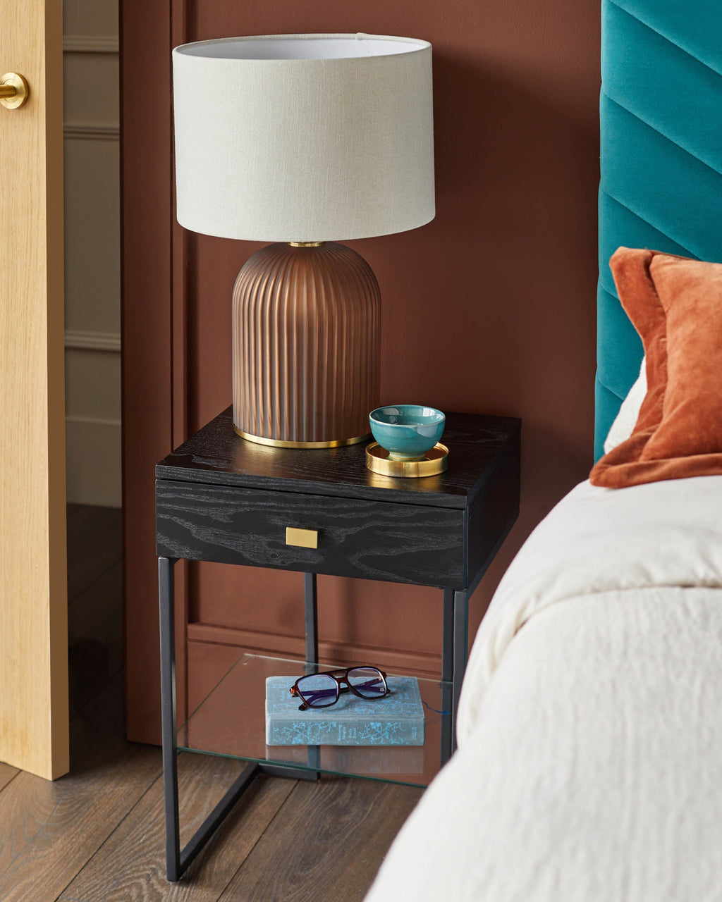 Odele Black Ash Bedside Table