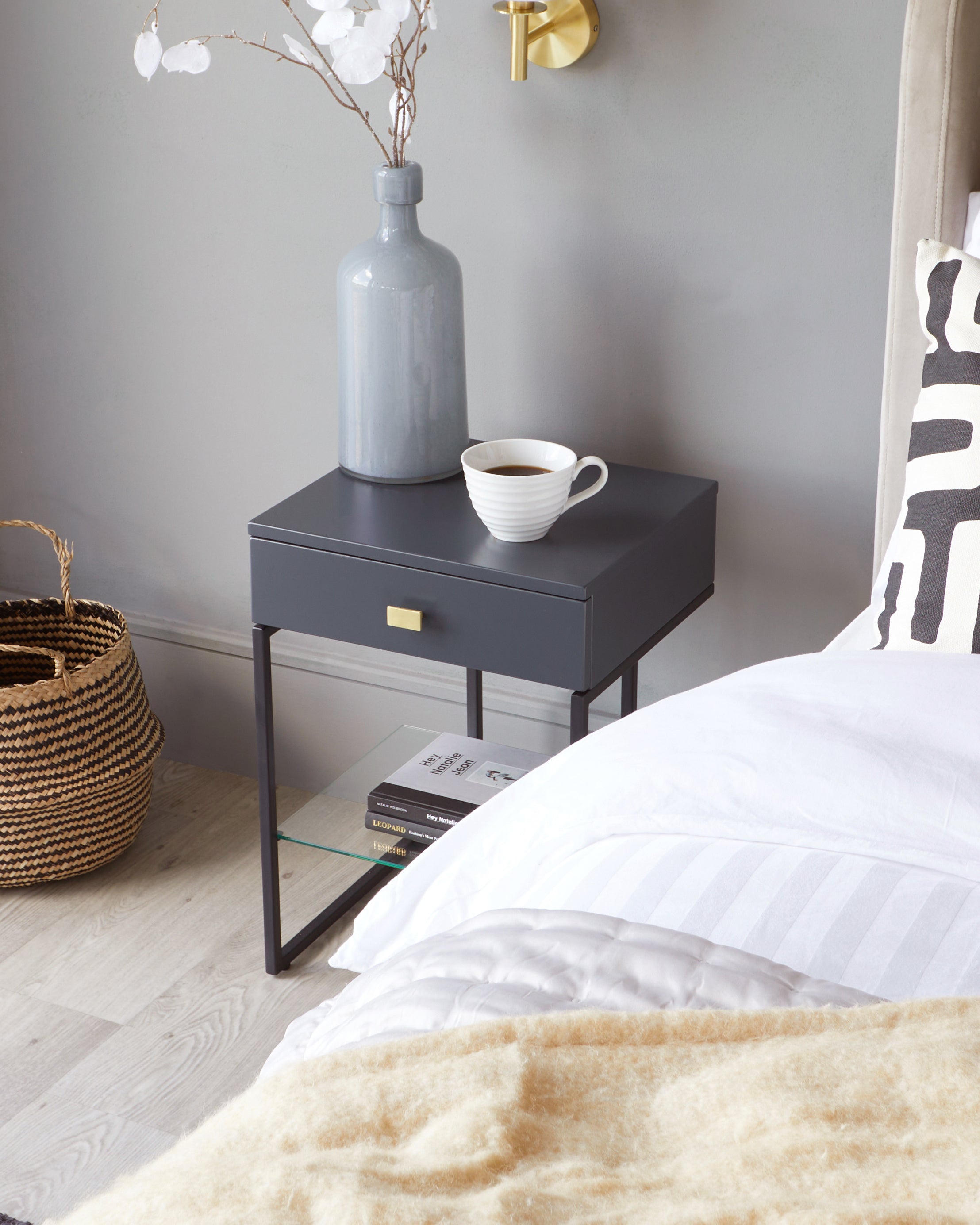 Odele Dark Grey Bedside Table