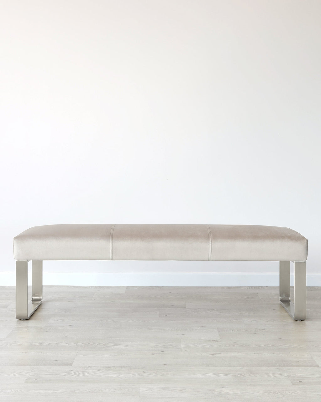 Ophelia 3 Seater Champagne Velvet & Stainless Steel Bench Without Backrest