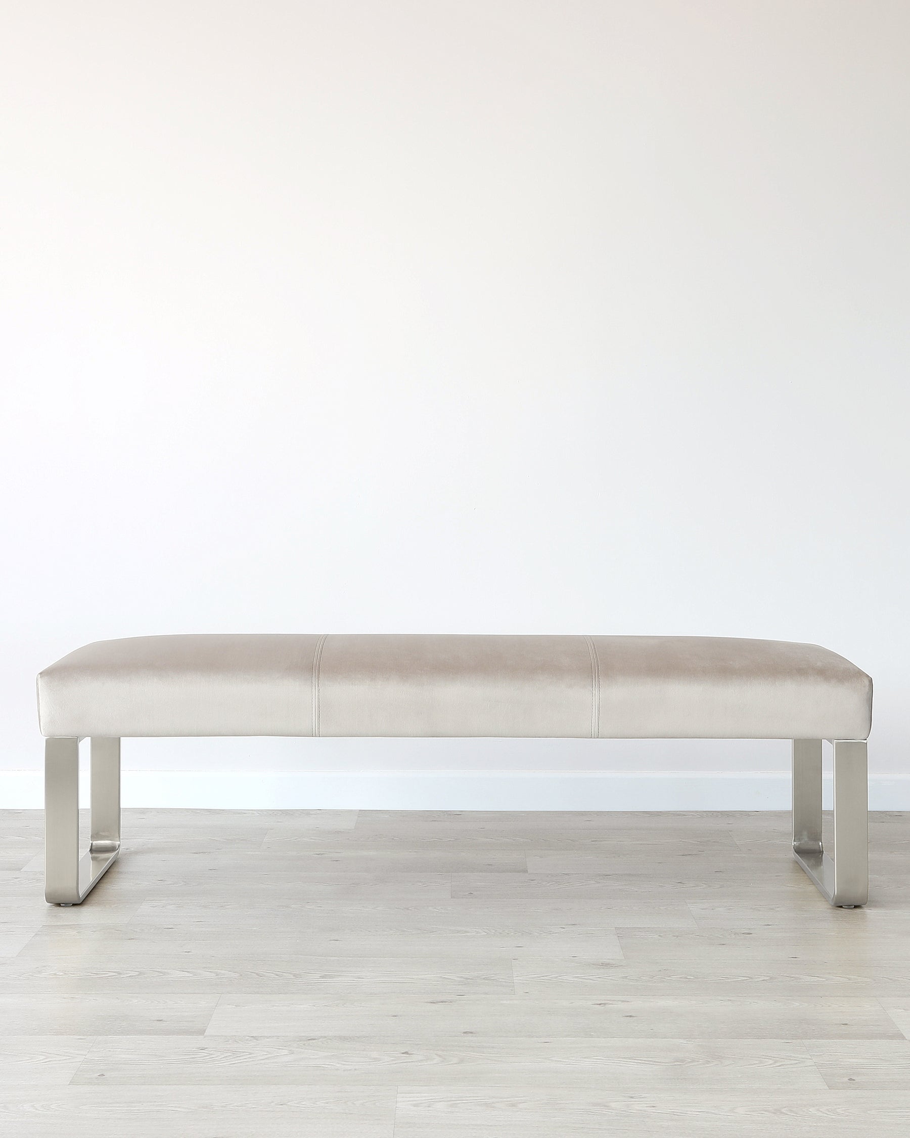 Ophelia 3 Seater Champagne Velvet & Stainless Steel Bench Without Backrest