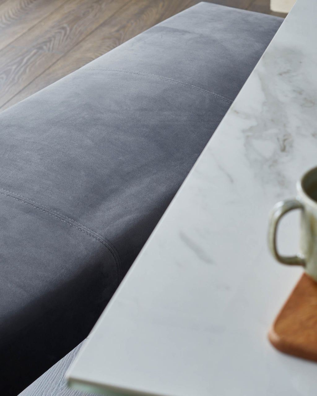 Ophelia 3 Seater Dark Grey Velvet Stainless Steel Bench Without Backrest