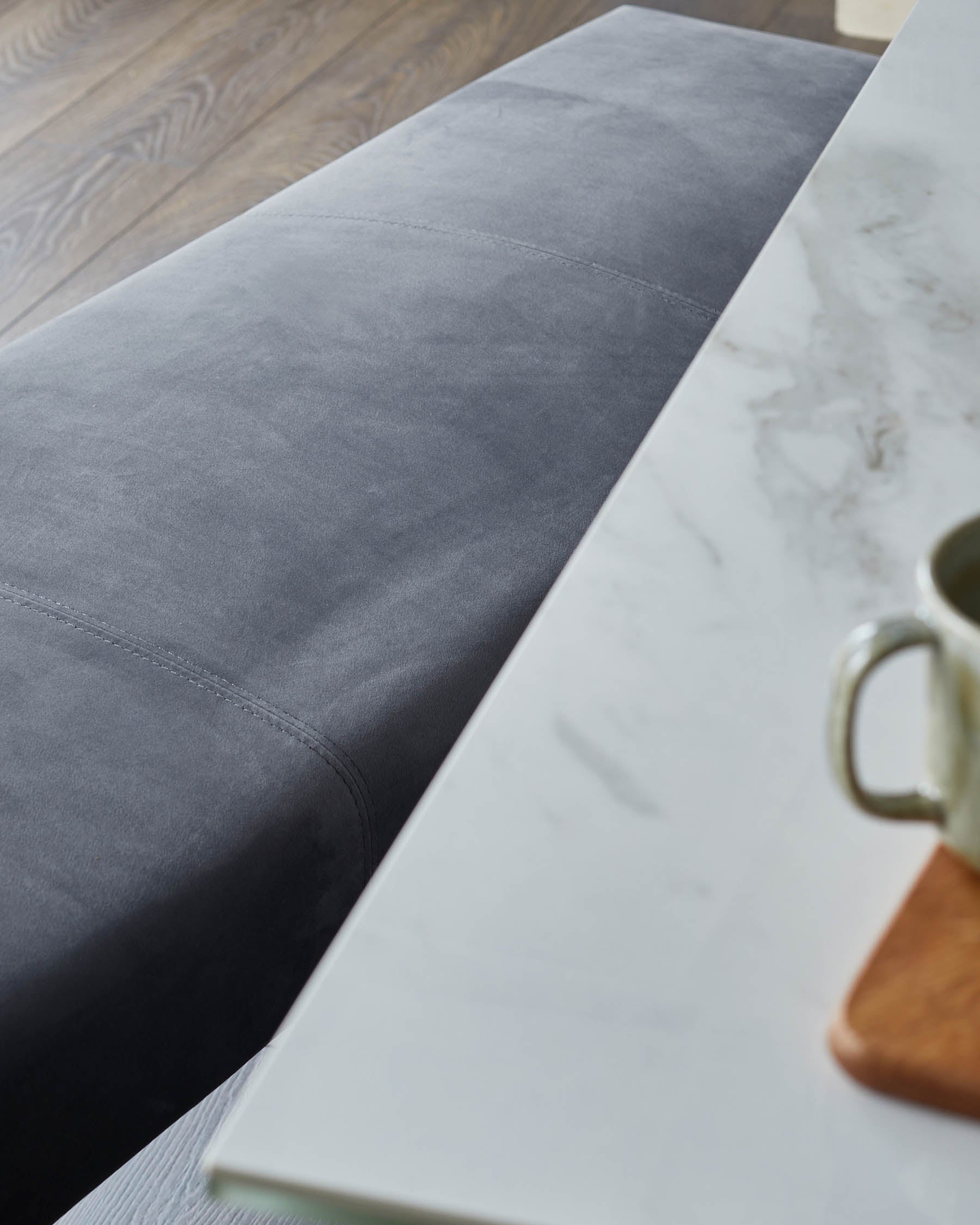 Ophelia 3 Seater Dark Grey Velvet Stainless Steel Bench Without Backrest