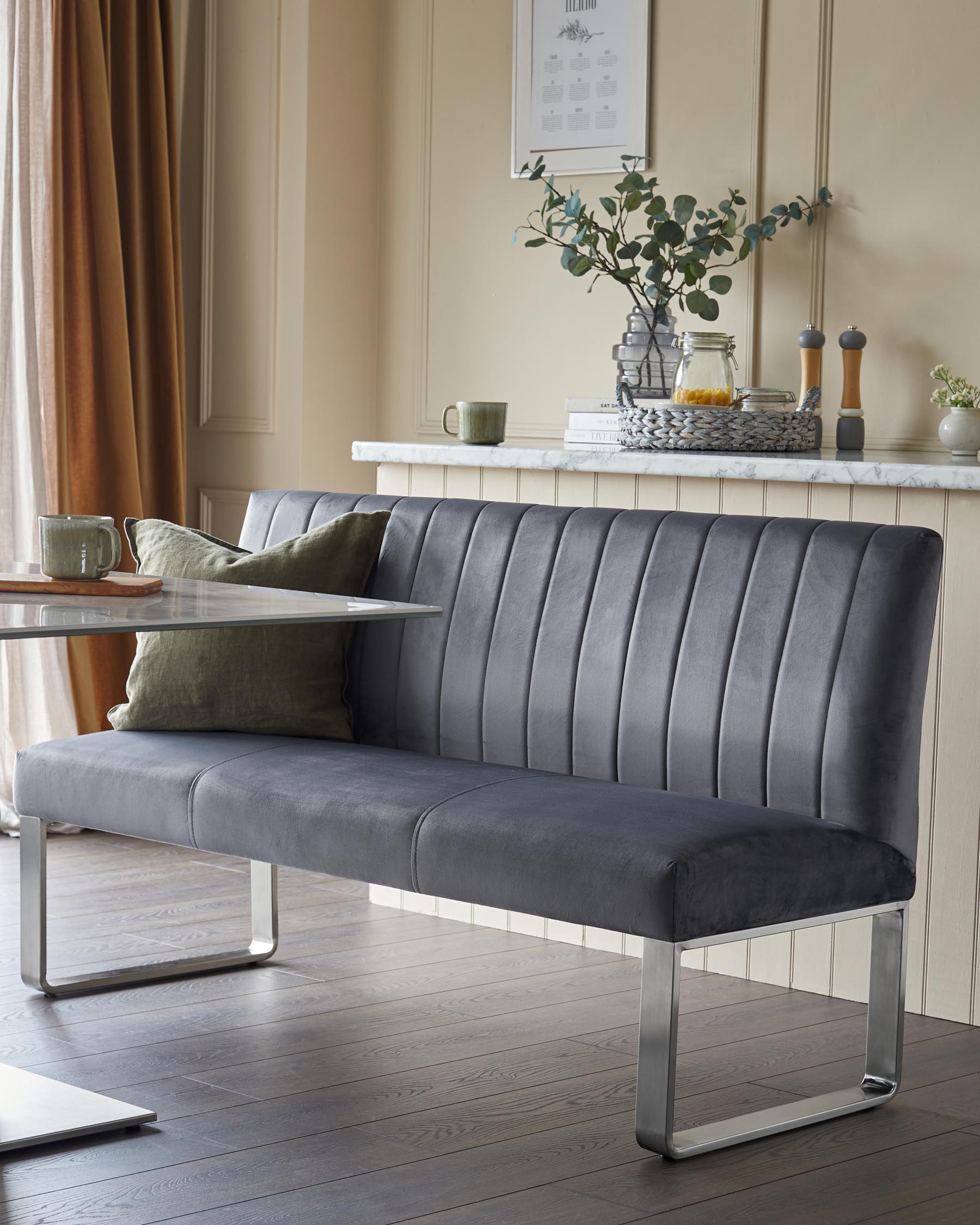 Ophelia 3 Seater Dark Grey Velvet Dining Bench With Backrest