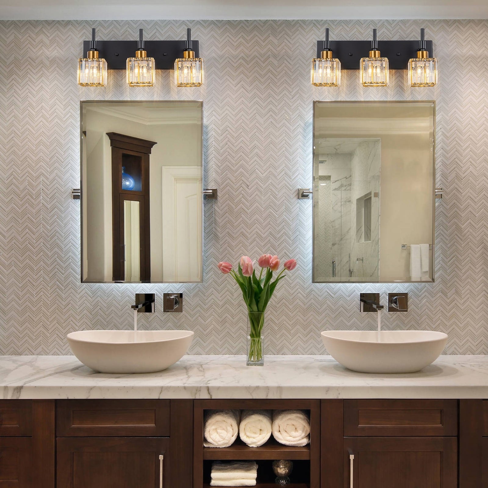 Ora Modern Dimmable Crystal Bathroom Light Fixtures Over Mirror Glam Vanity Lights