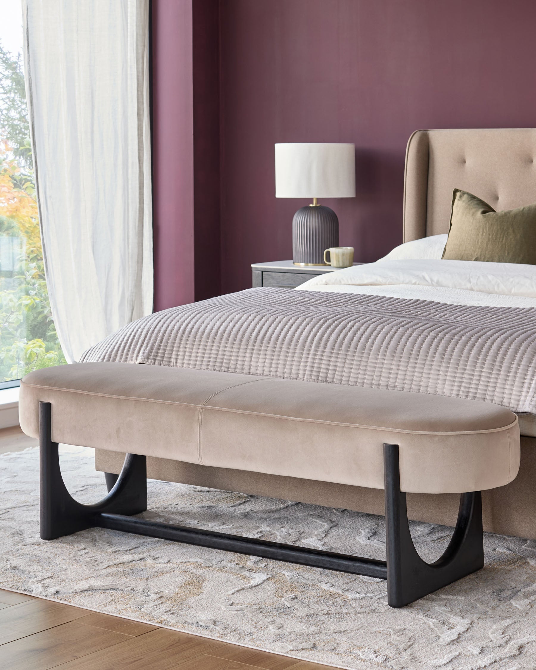 Orlan champagne velvet 3 seater bench without backrest