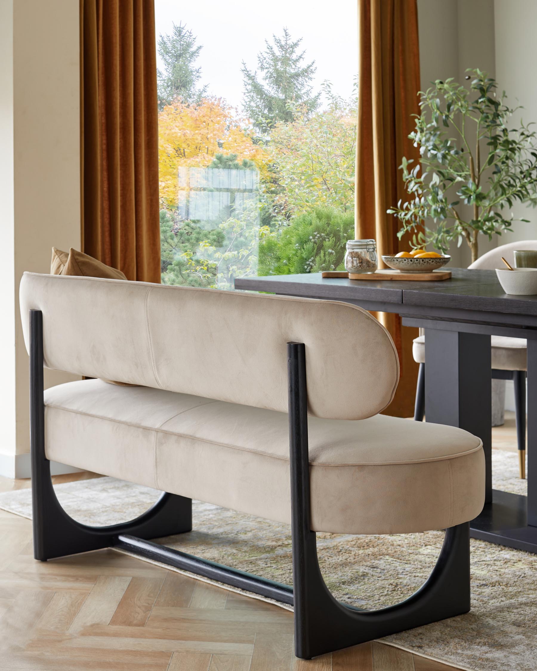Orlan champagne velvet 3 seater dining bench with backrest