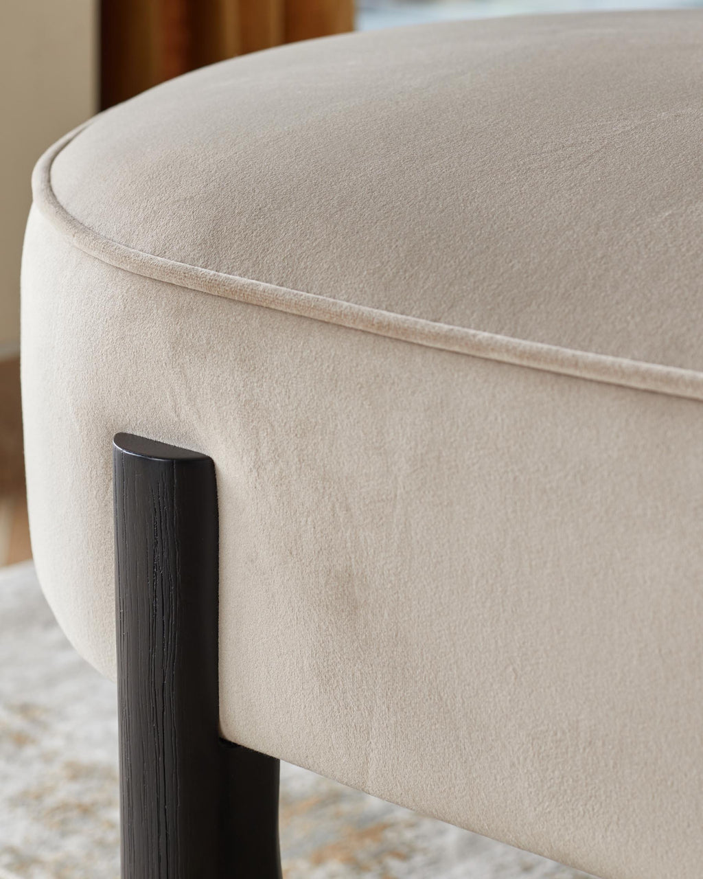 Orlan champagne velvet 3 seater dining bench with backrest