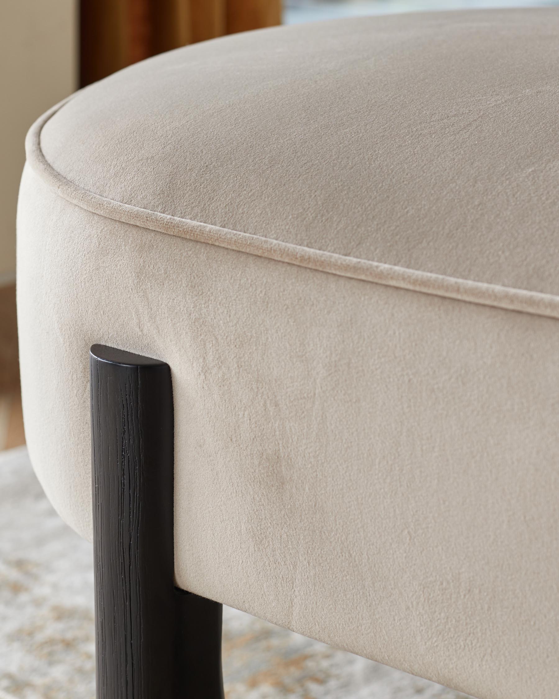 Orlan champagne velvet 3 seater dining bench with backrest