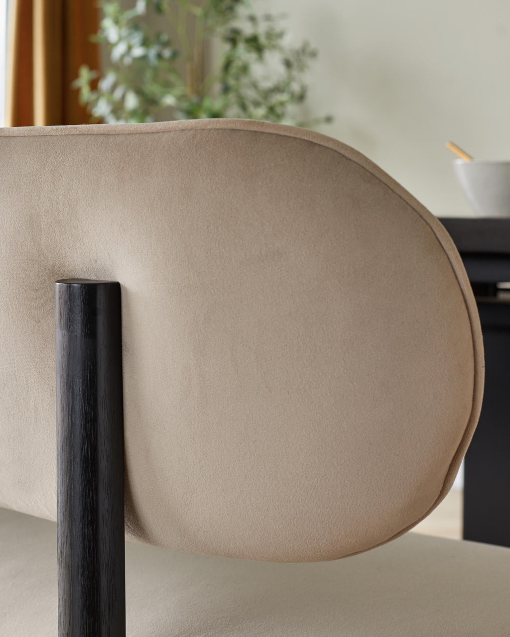 Orlan champagne velvet 3 seater dining bench with backrest