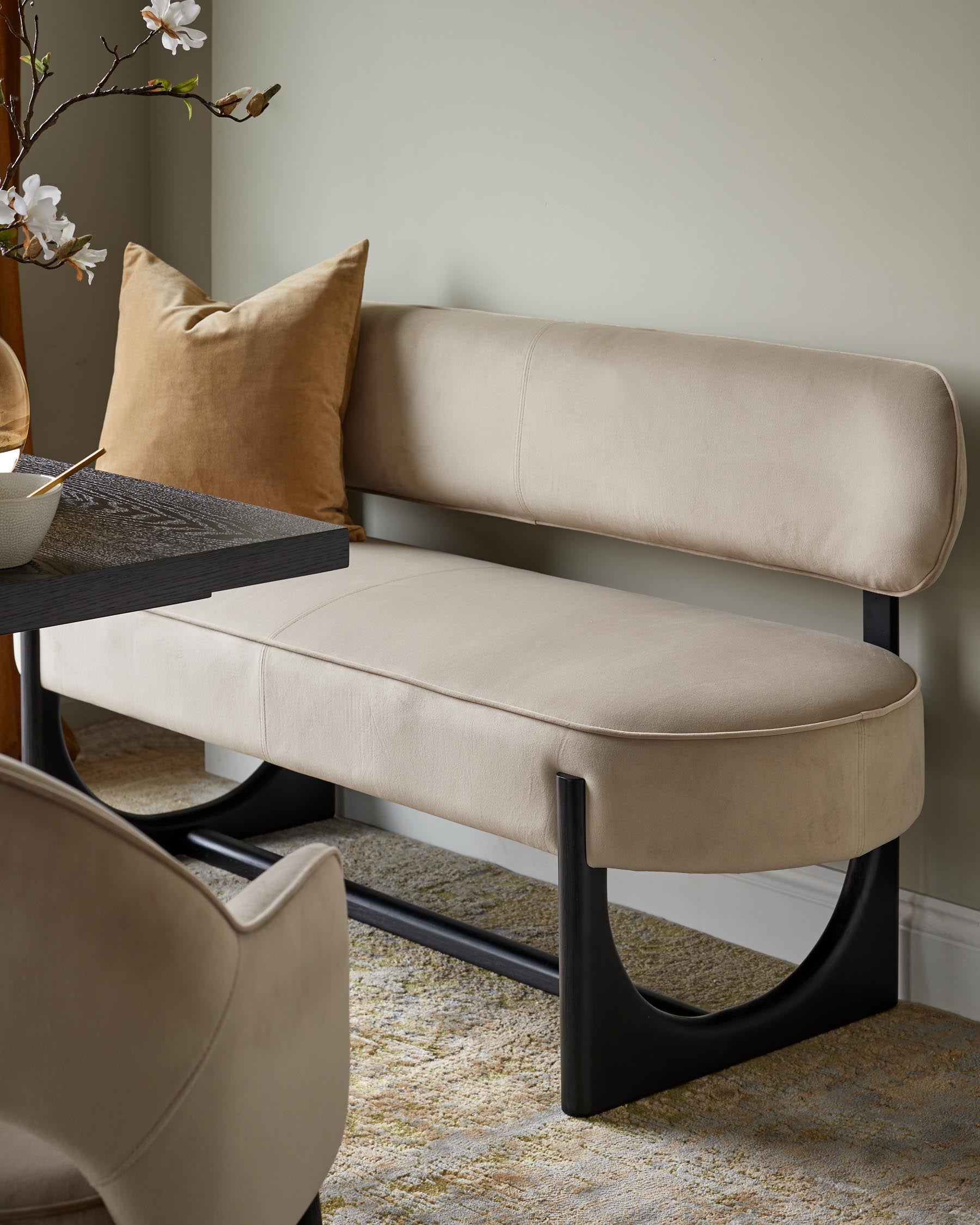 Orlan champagne velvet 3 seater dining bench with backrest