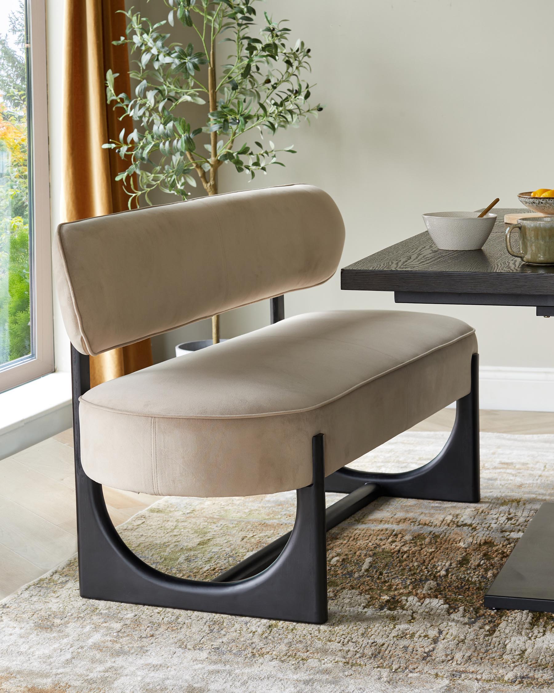 Orlan champagne velvet 3 seater dining bench with backrest