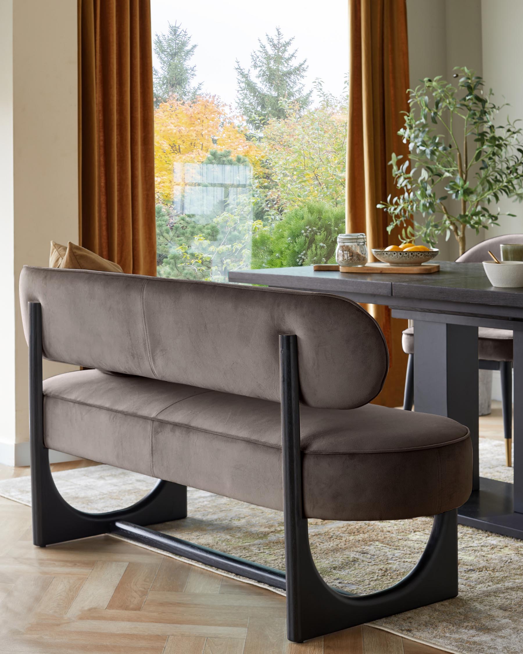 Orlan mocha velvet 3 seater dining bench with backrest