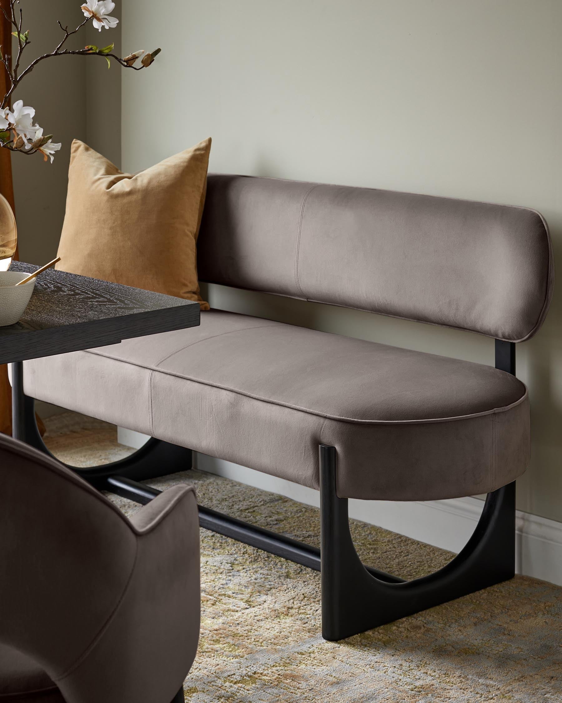 Orlan mocha velvet 3 seater dining bench with backrest