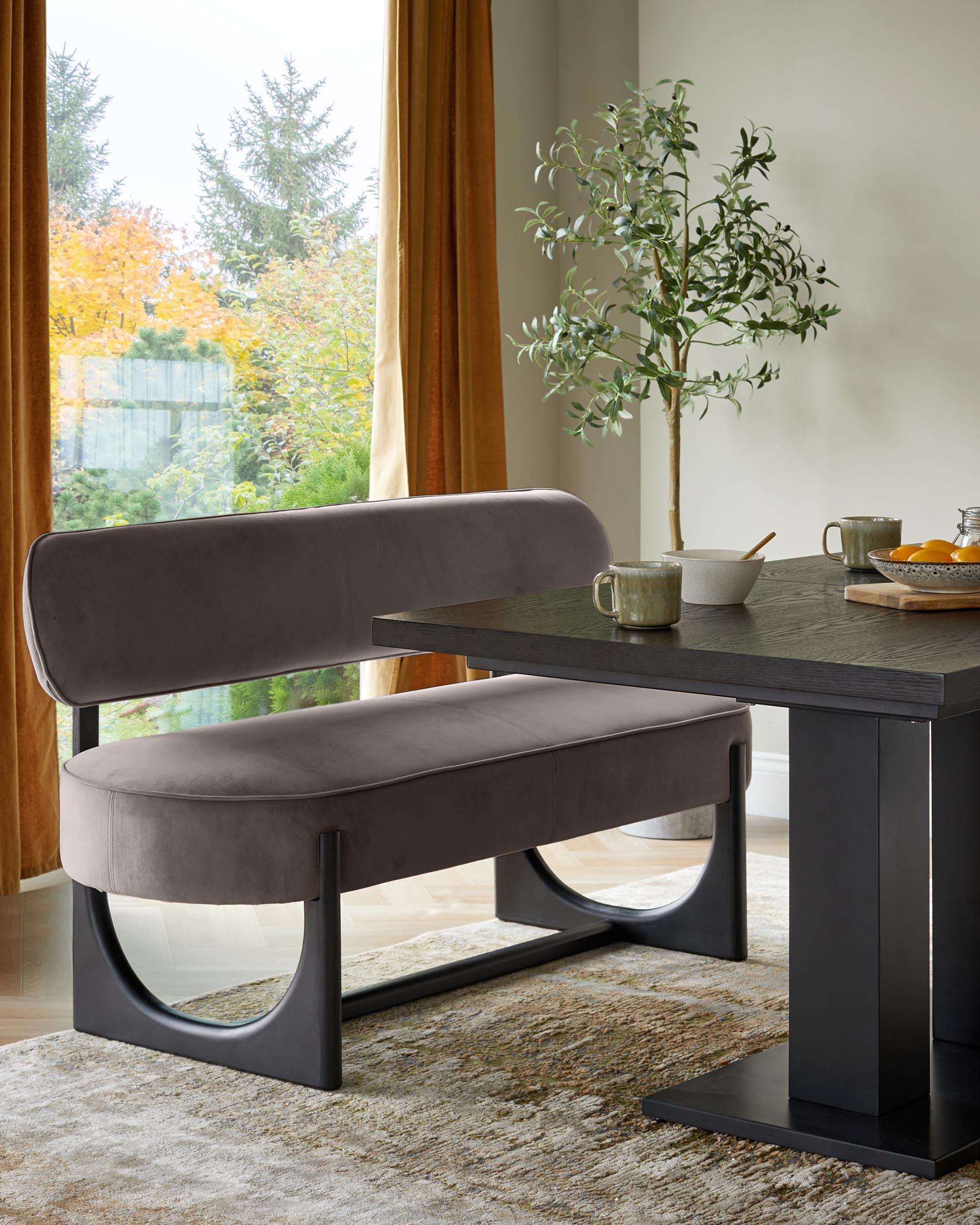 Orlan mocha velvet 3 seater dining bench with backrest